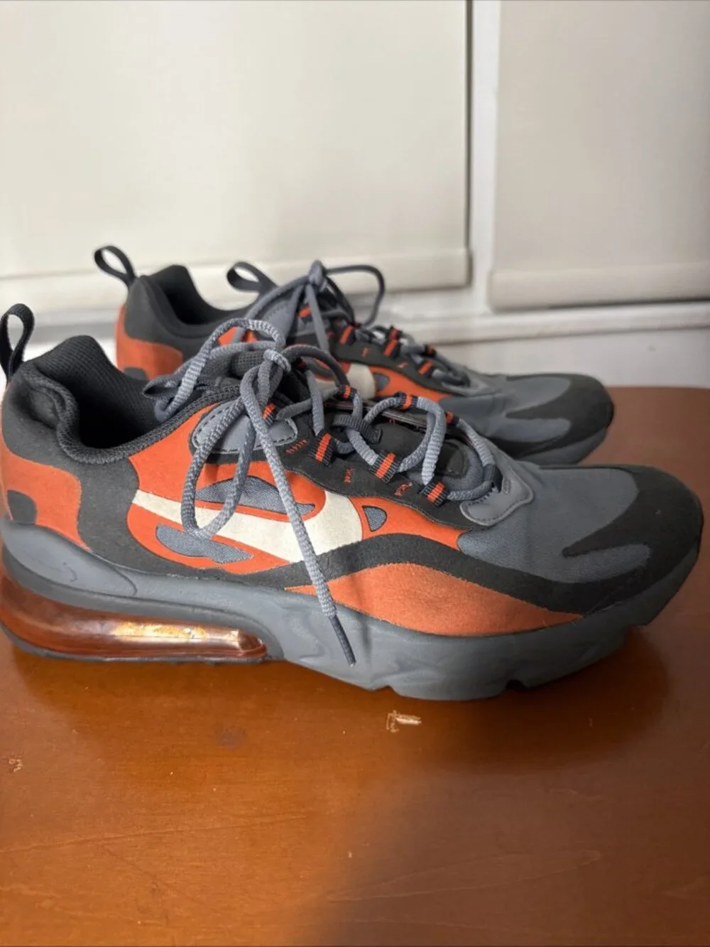 Nike Air Max 270 React Boys 6.5Y Grey Orange Athletic Running Shoes Sneaker